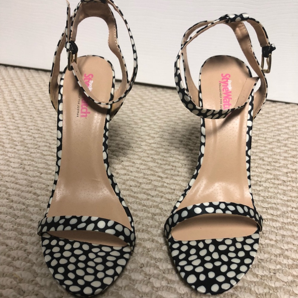 Black with white polka dot heels